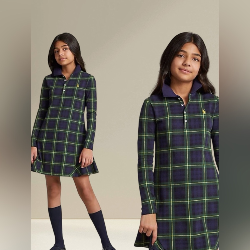 POLO RALPH LAUREN
Kids' Plaid Stretch Mesh Polo Dress In St Andrew Gordon - Picture 6 of 16